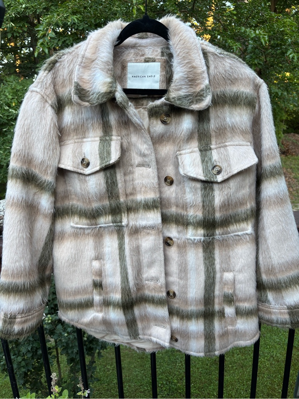 American Eagle Outfitters Plaid Shacket in Taupe and Olive